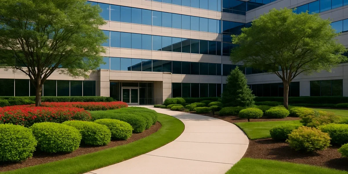 corporate_landscaping_feature_image-one Perfectly installed corporate landscaping outside an office building.